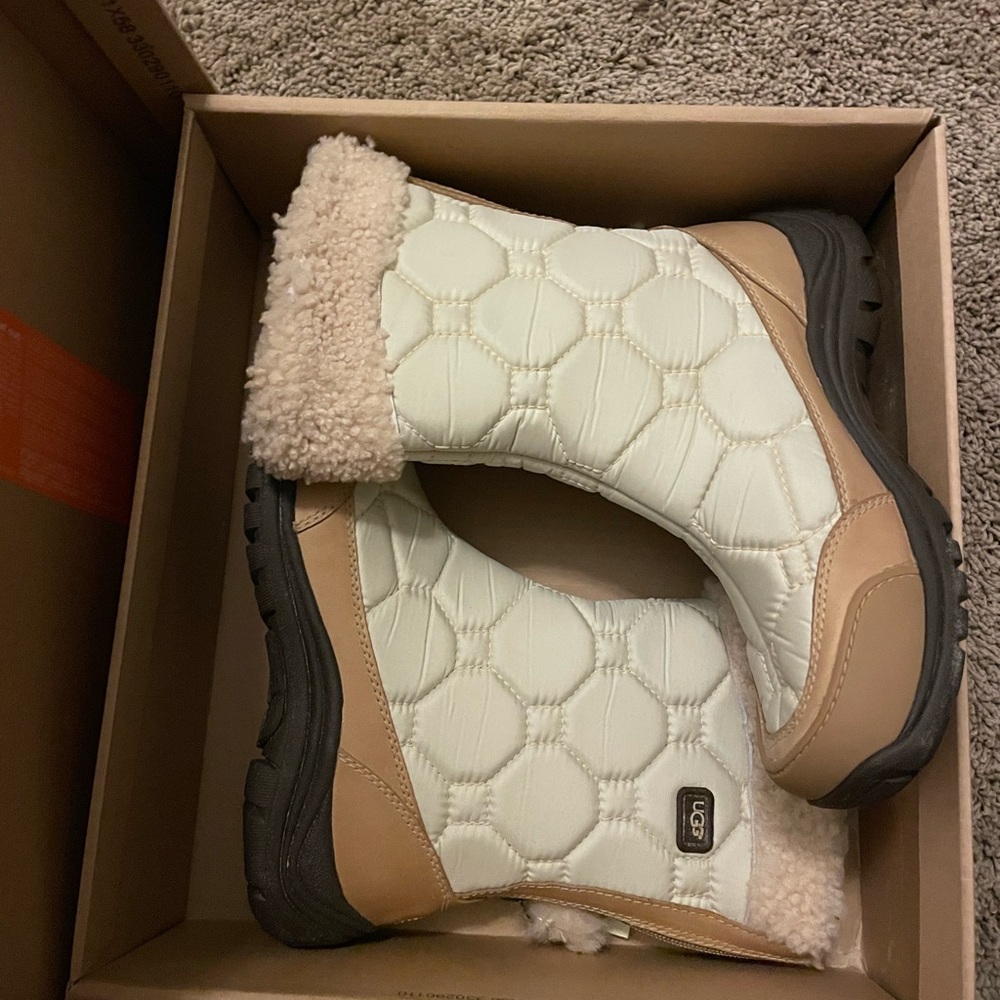 UGG Cream and Tan Quilted Winter Boots